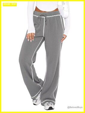 Wide Leg Sweatpants Track Pants Lounge Joggers Pockets Stretch